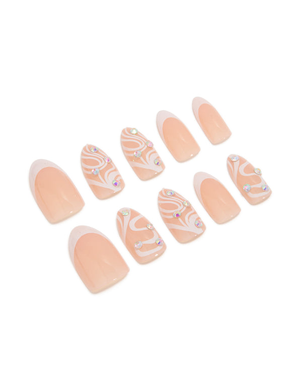 Pink Wave Diamante Mixed Press On Nail Set