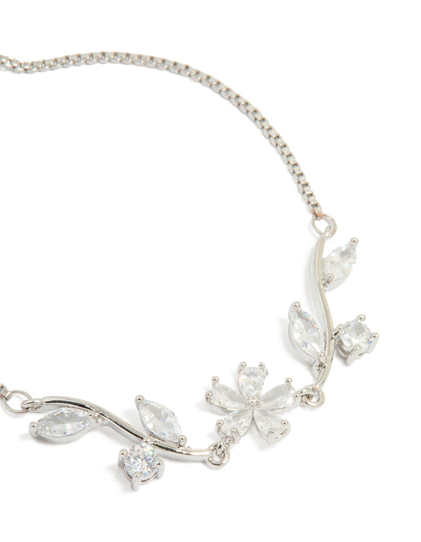 Silver Cubic Zirconia Flower & Leaf Toggle Bracelet