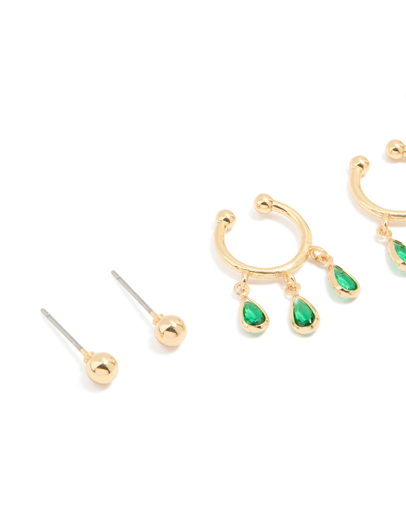 thumbnail image 2 of Yellow Gold-Plated Huggie Hoop Earrings (15mm) Round Cubic Zirconia (2 3/8 Cttw 2 of 14