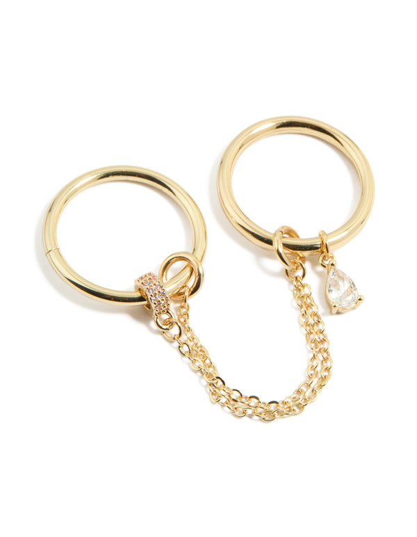 Gold Cubic Zirconia Pear Drop Chain Ring
