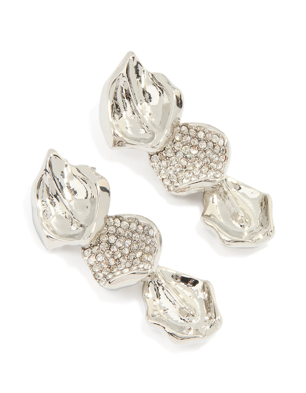 Silver Leaf Petal Drop Earrings
