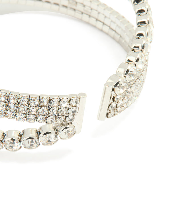 Silver Diamante Crossed Wrist Cuff