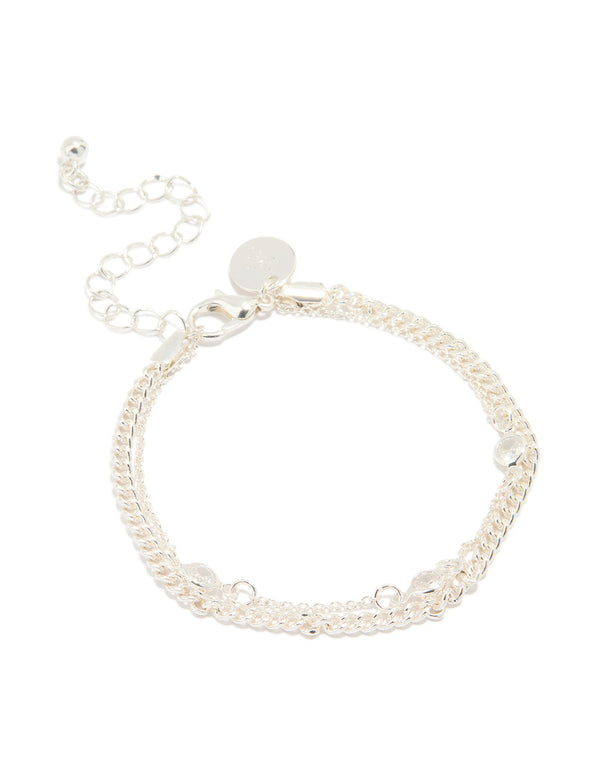 Silver Plated Cubic Zirconia Layered Bracelet