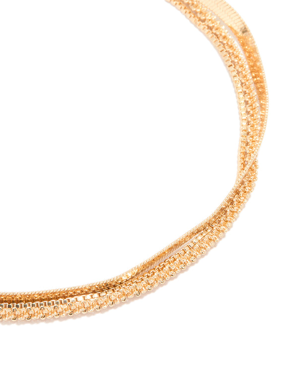 Gold Triple Layered Mixed Chain Anklet