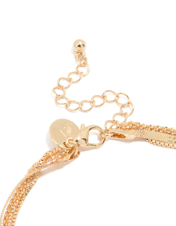 Gold Triple Layered Mixed Chain Anklet
