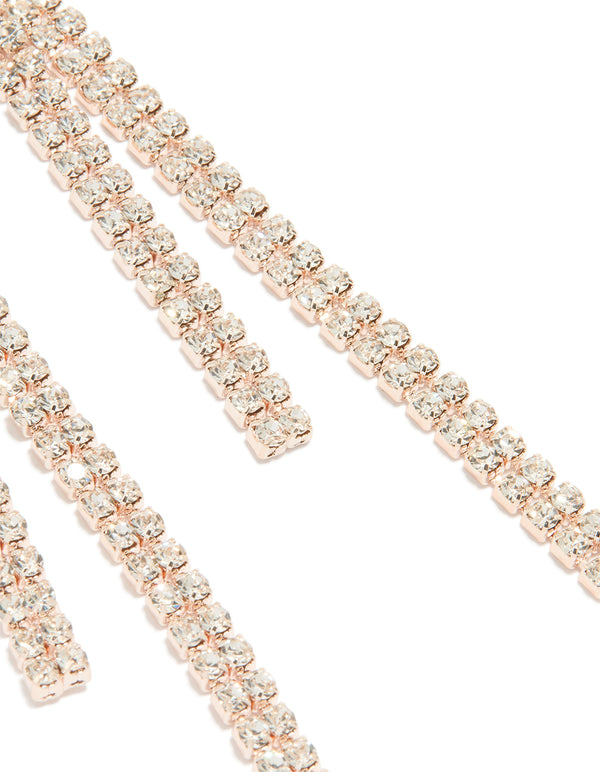 Rose Gold Diamante Long Drop Earrings