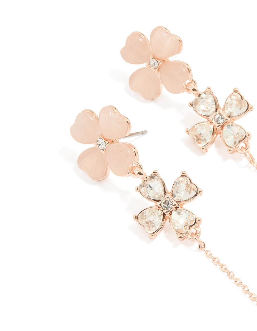 Rose Gold Double Flower Drop Earrings