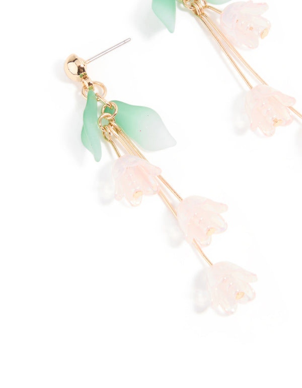 Rose Gold Dainty Pink Flower Vine Drop Earrings