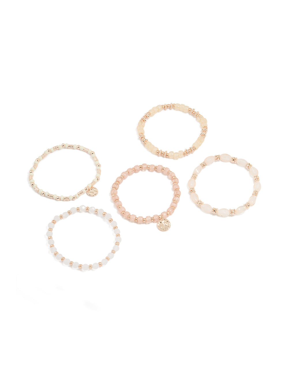 Rose Gold Pink Beaded Stretch Bracelets 5-Pack