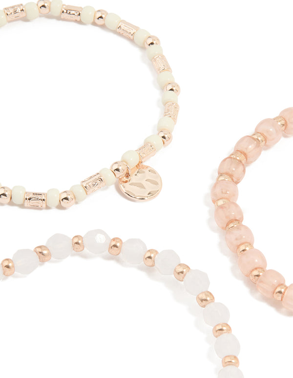 Rose Gold Pink Beaded Stretch Bracelets 5-Pack