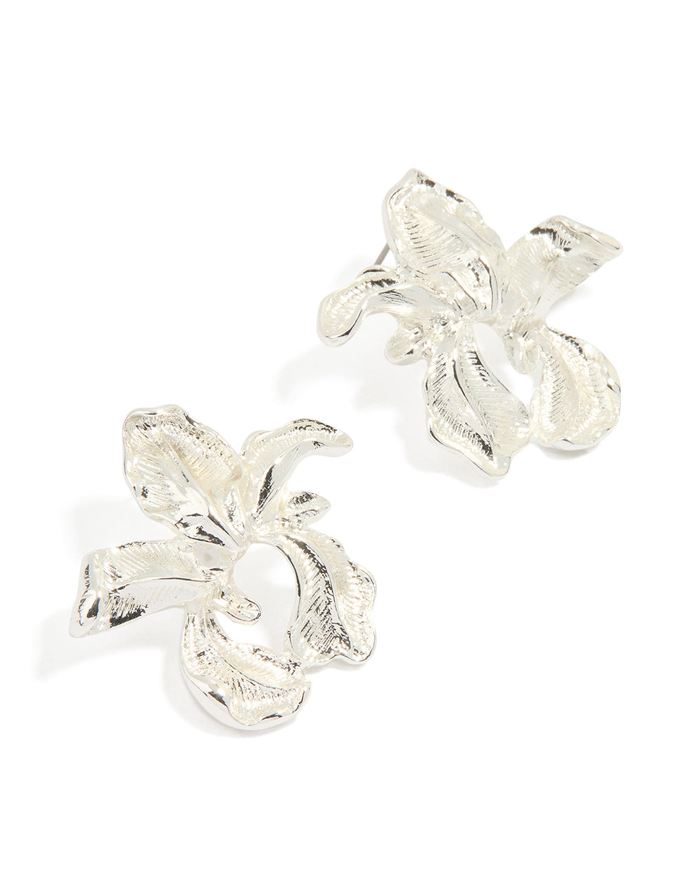 Silver Molten Flower Stud Earrings