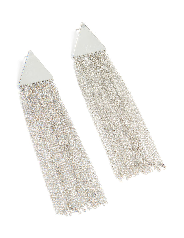 Silver Triangle & Chain Drop Earrings