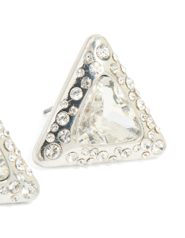 Silver Diamante Triangle Stud Earrings