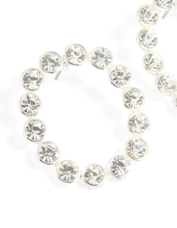 Silver Diamante Circle Stud Earrings