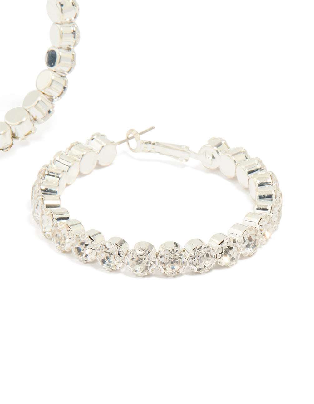 Silver Diamante Detailed Thick Hoop Earrings
