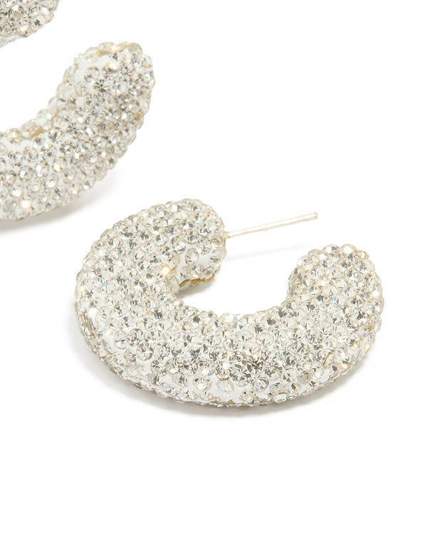 Silver Diamante Detail Chunky Hoop Earrings