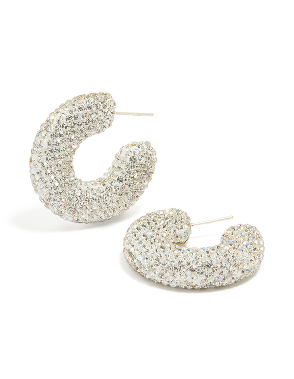 Silver Diamante Detail Chunky Hoop Earrings