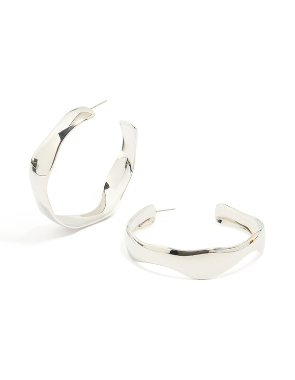 Silver Organic Hammered Hoop Earrings