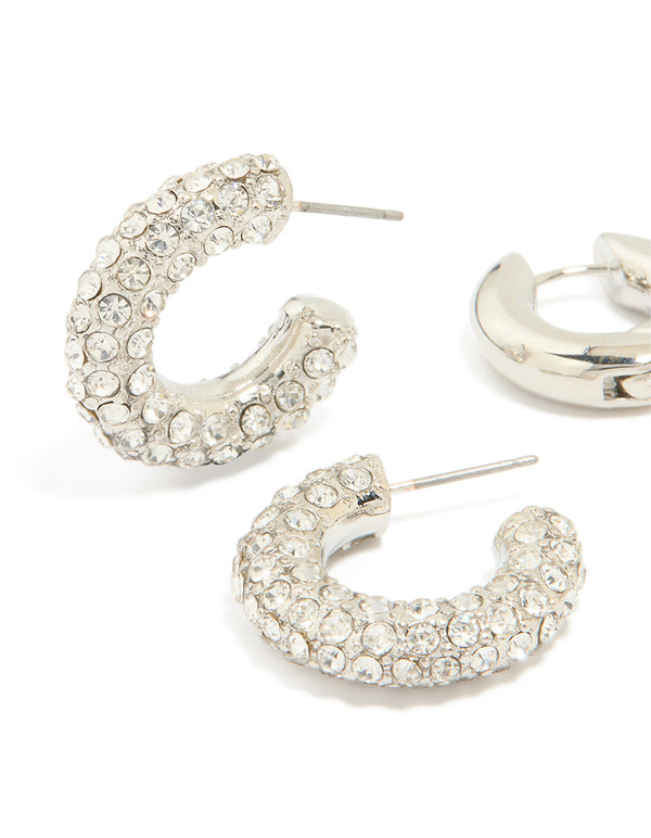 Silver Diamante Hoop & Smooth Huggie Earrings 2-Pack