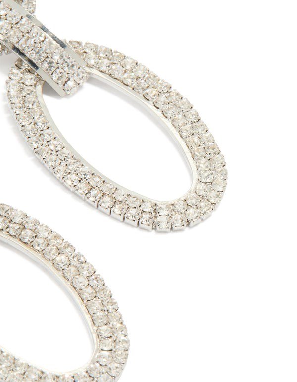 Silver Diamante Oval Chain Earrings