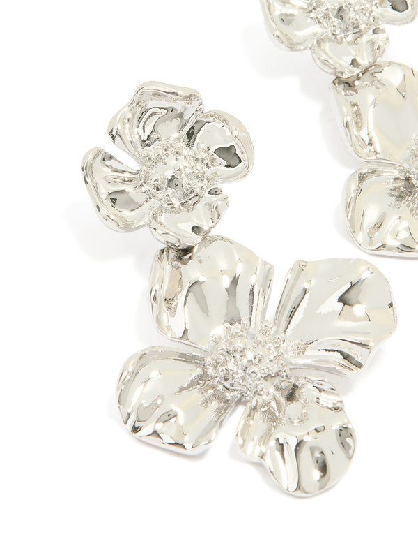 Silver Statement Flower Drop Earrings