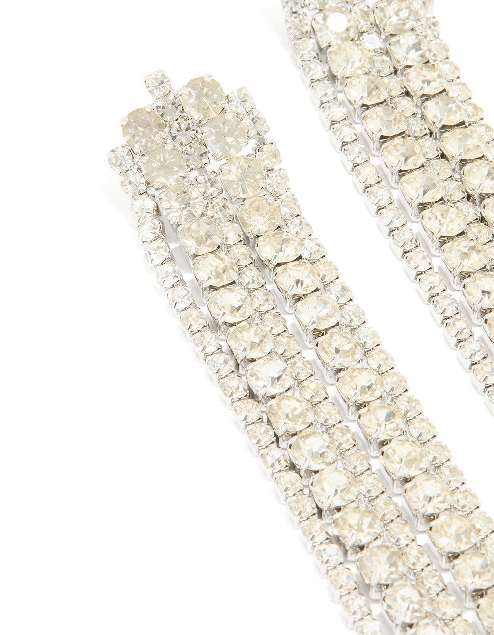 Silver Diamante Cup Chain Mixed Length Drop Earrings