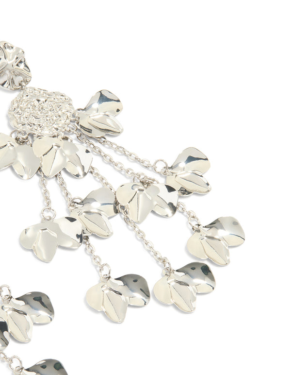 Silver Flower Chain Drop Organic Earrings