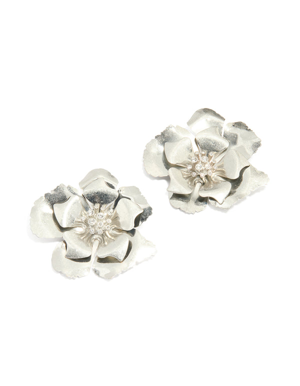 Silver Statement Flower Earrings
