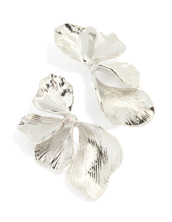 Silver Half Flower Statement Earrings