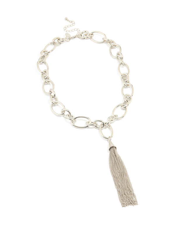 Silver Chain Fringe Drop Necklace