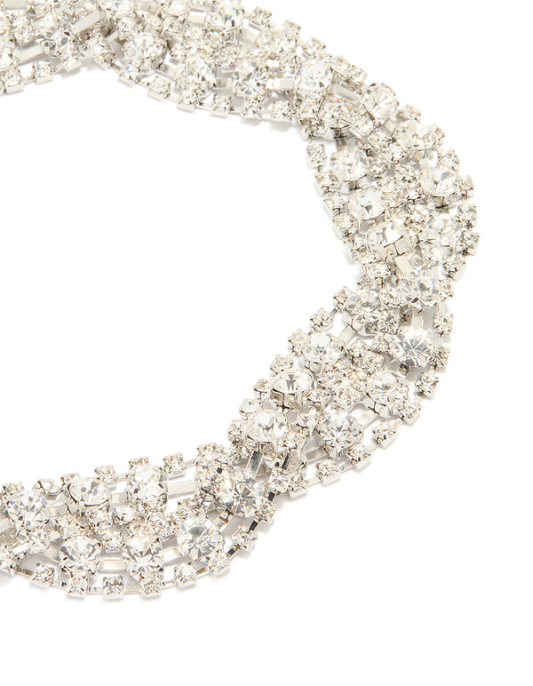 Silver Diamante Crossover Choker Necklace