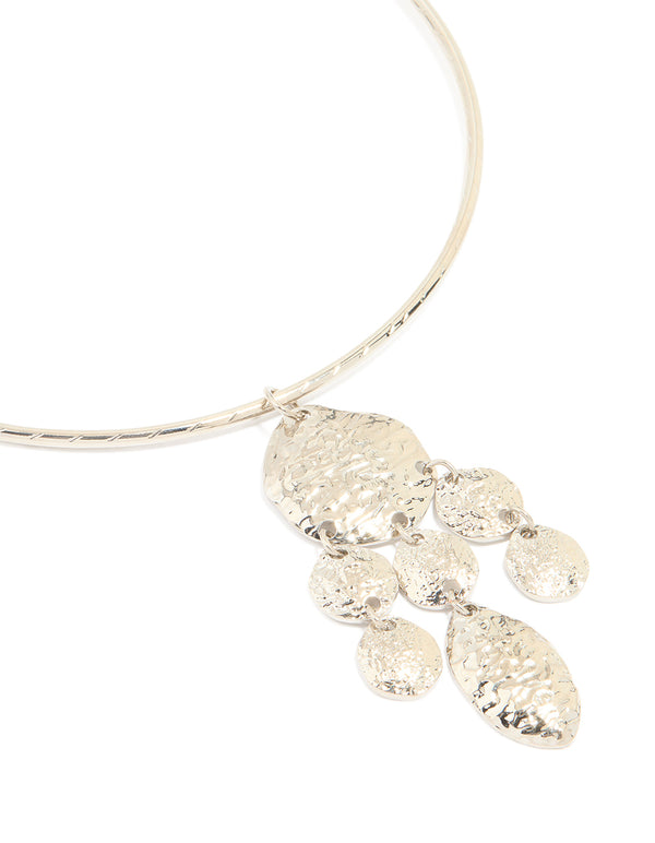 Silver Organic Circle Pendant Torque Necklace