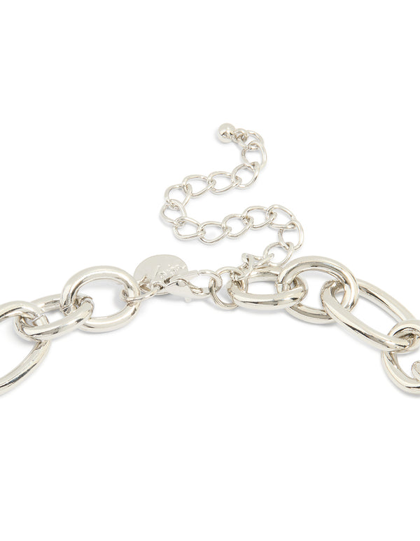 Mixed Metal Thick Chain Heart & Lock Charm Necklace