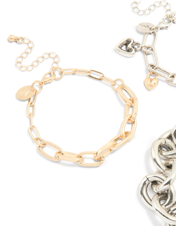 Mixed Metal Chain & Charm Bracelets 3-Pack