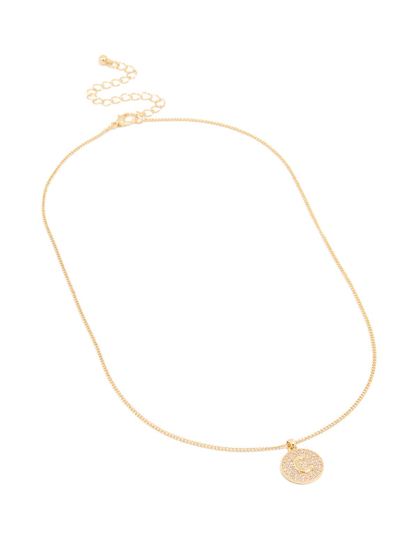 Gold Plated Cubic Zirconia Circle Letter C Pendant Necklace