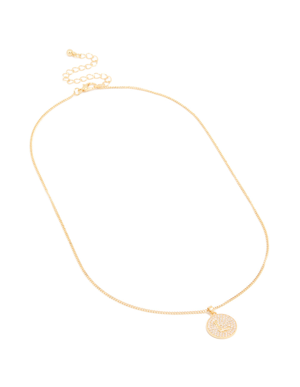 Gold Plated Cubic Zirconia Circle Letter L Pendant Necklace