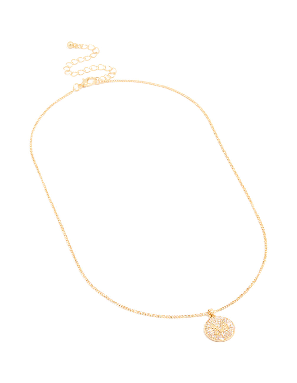 Gold Plated Cubic Zirconia Circle Letter M Pendant Necklace