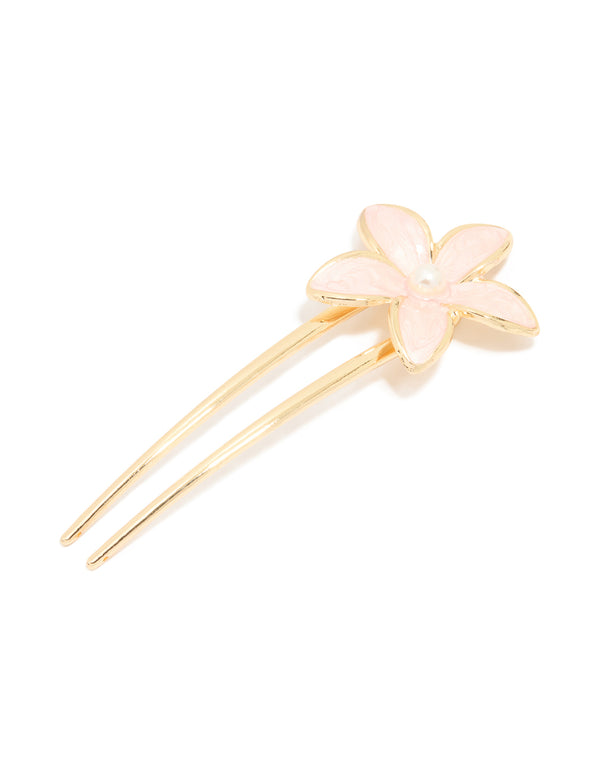 Gold Enamel Flower Hair Pin