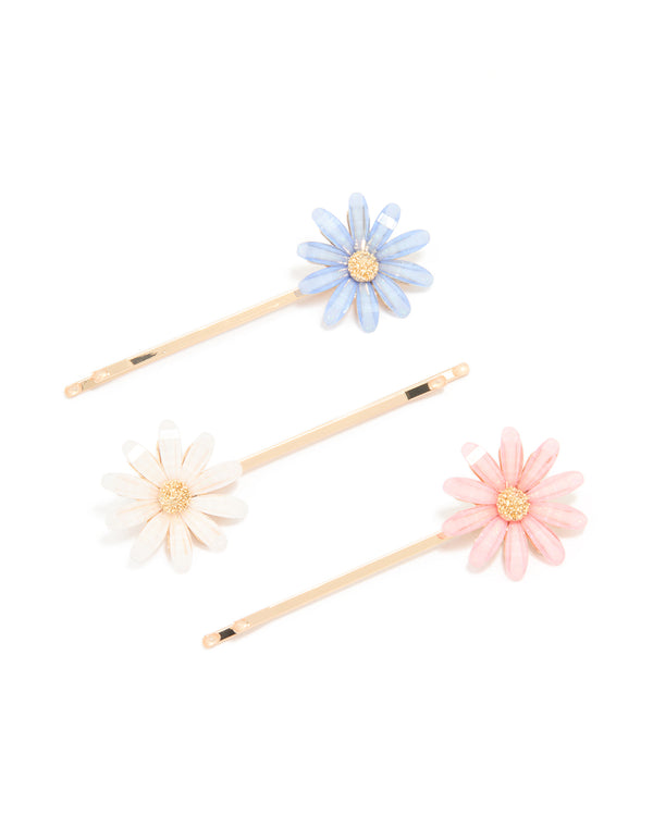 Gold Daisy Facet Hair Clips 3-Pack