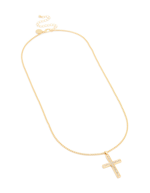Gold Plated Diamante Cross Necklace