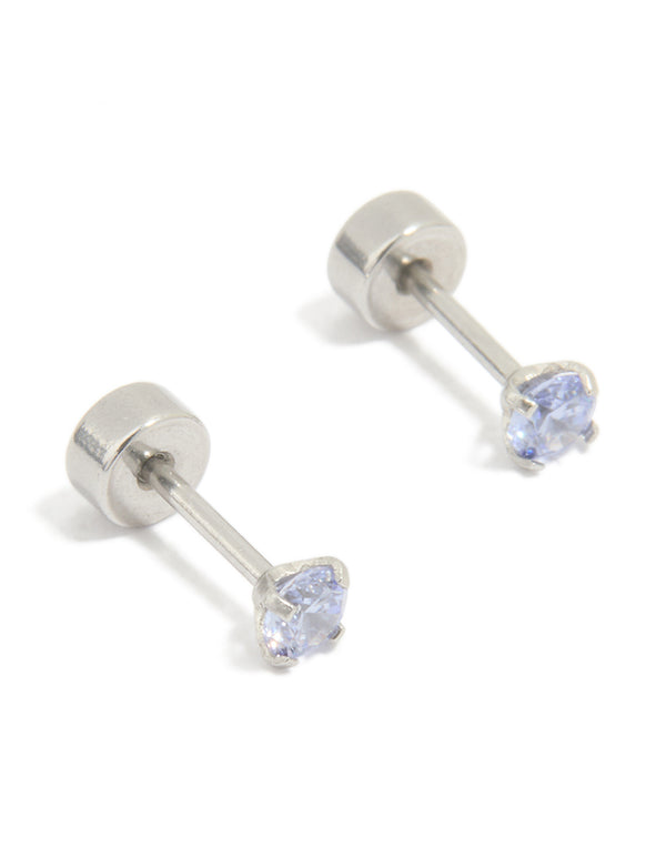 Kids Surgical Steel Cubic Zirconia Flat Back Earrings