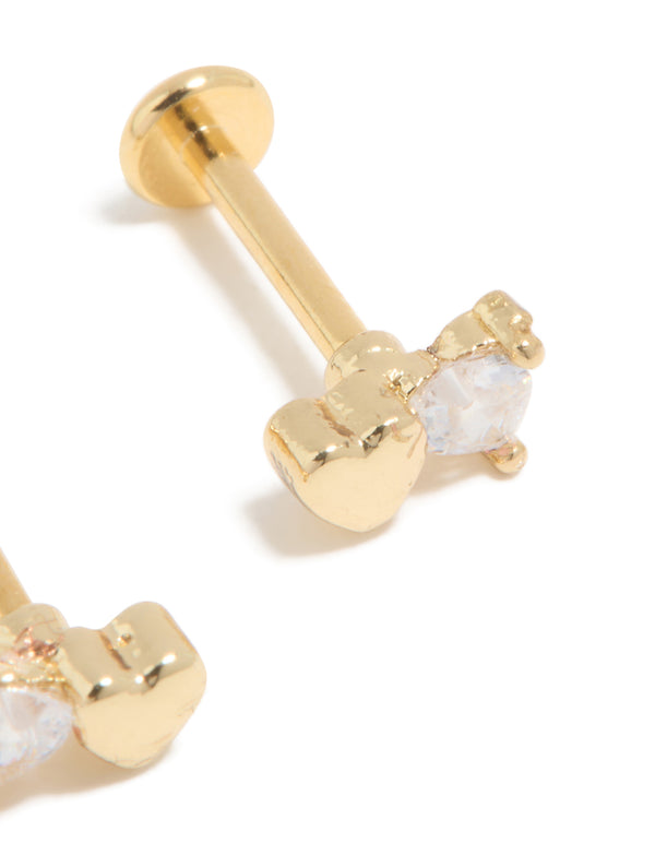 Kids Gold Plated Surgical Steel Cubic Zirconia Heart Flat Back Earrings