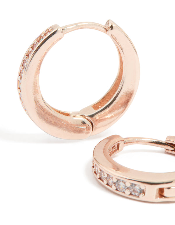 Rose Gold Plated Cubic Zirconia Huggie Earrings