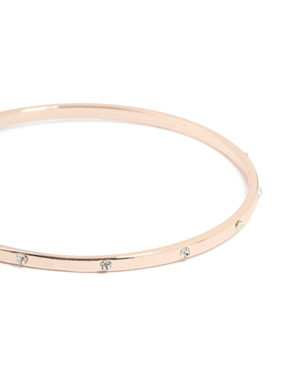 Rose Gold Plated Diamante Inlay Round Bangle