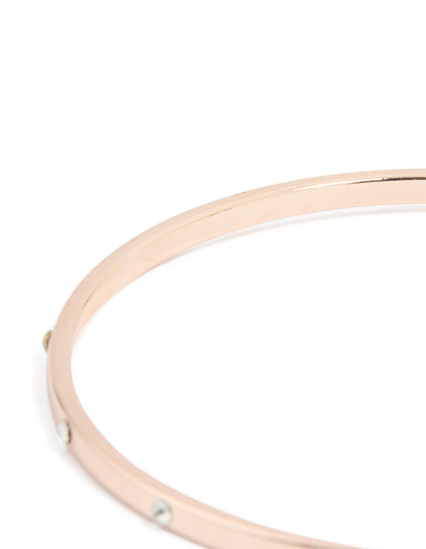 Rose Gold Plated Diamante Inlay Round Bangle