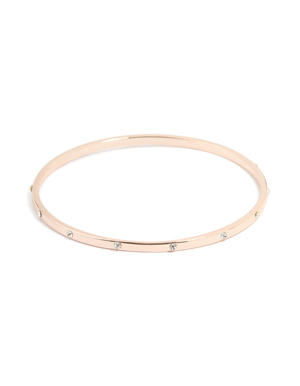 Rose Gold Plated Diamante Inlay Round Bangle