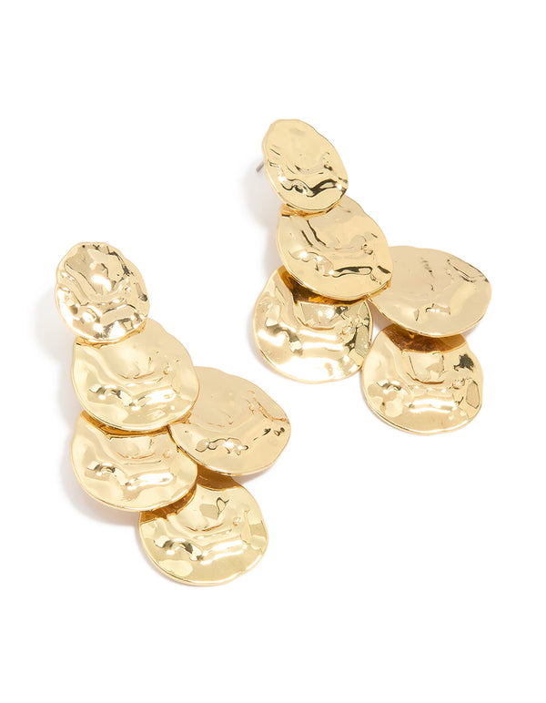 Gold Plated MoltenTextured Disc Drop Earrings