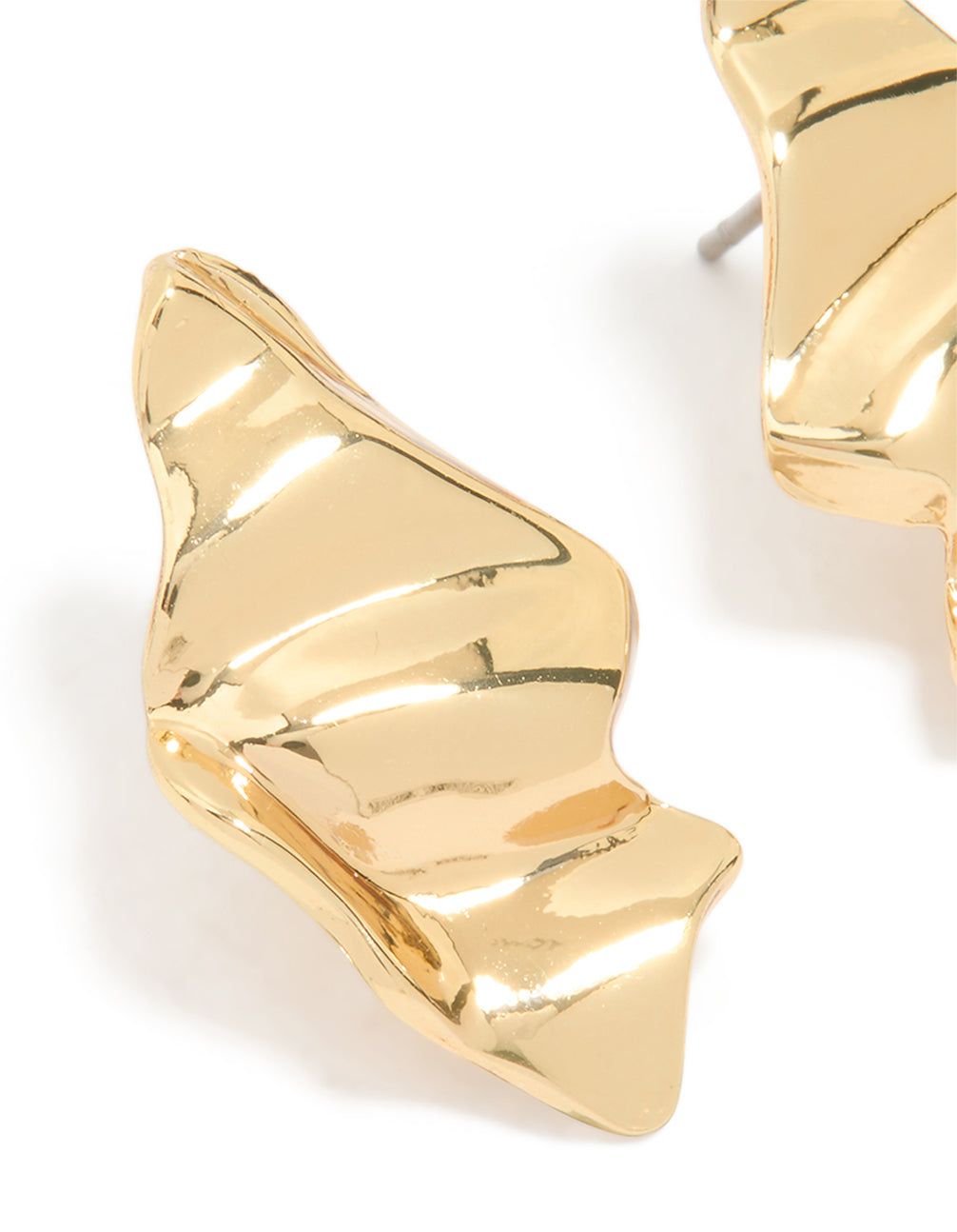 Gold Plated Organic Wavy Teardrop Stud Earrings
