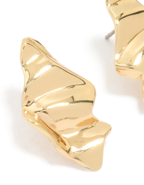 Gold Plated Organic Wavy Teardrop Stud Earrings
