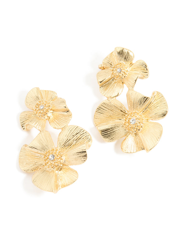 Gold Plated Floral Crawler Earrings